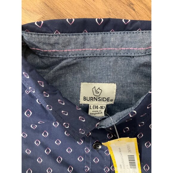NWT Burnside Boy's Stretch Button Down Woven Shirt Navy  Large (US: 14-16) - Picture 6 of 9